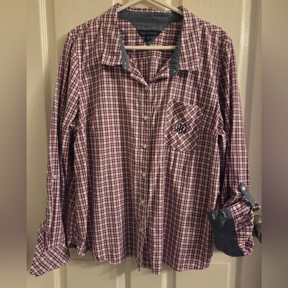 100% Cotton Tommy Hilfiger Chest Emblem Checkered Casual Shirt